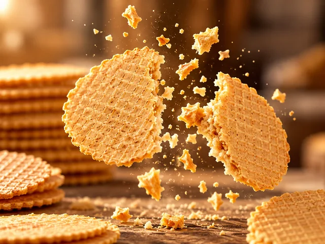 Złamany wafel z bliska, widoczna krucha struktura