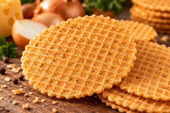 Wafel serowo-cebulowy z bliska